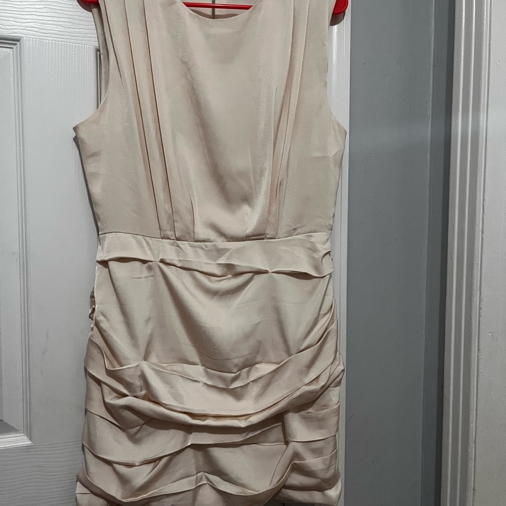 Sleeveless Cream Ruched Cocktail Dress